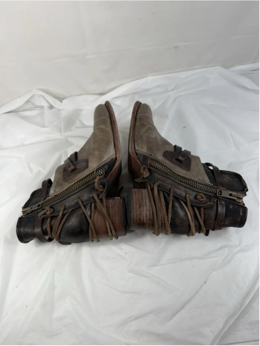Freebird by Steven Crue Grey Multi Leather Harness Ankle Boots Women Size 10